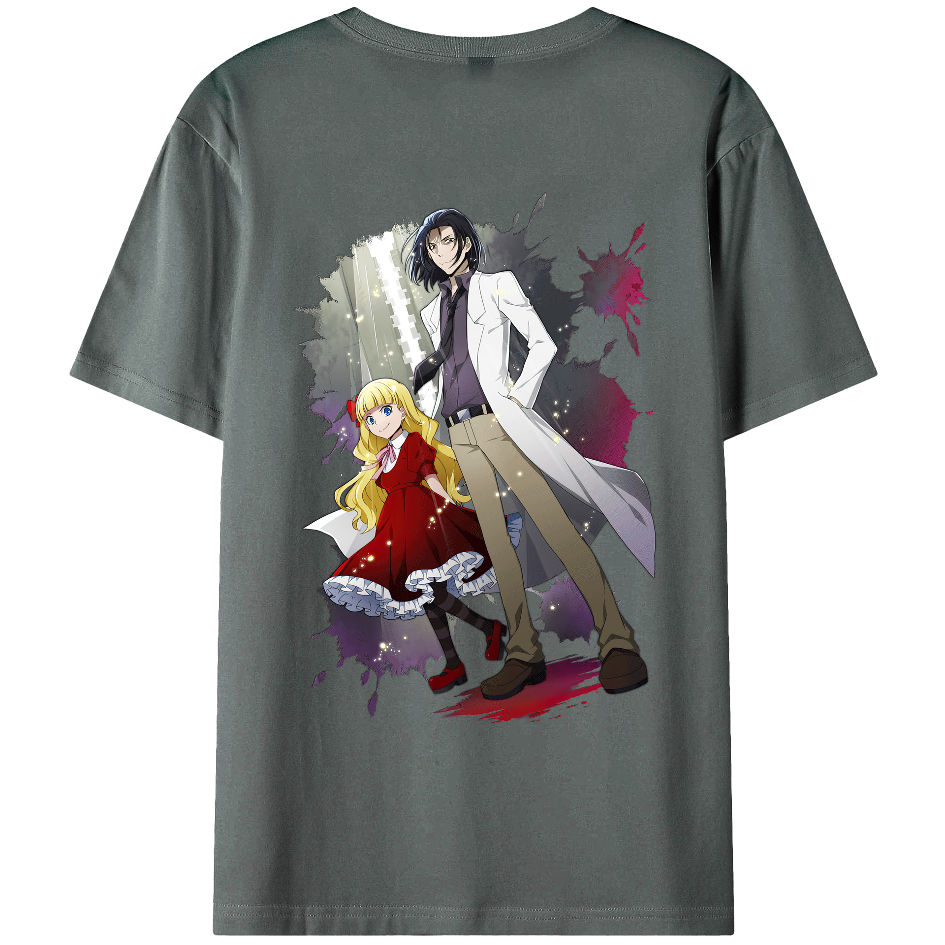 （画像用） 文豪ストレイドッグス Bungo Stray Dogs 綿100％ メンズ半袖Tシャツ（バックプリント） 通気性